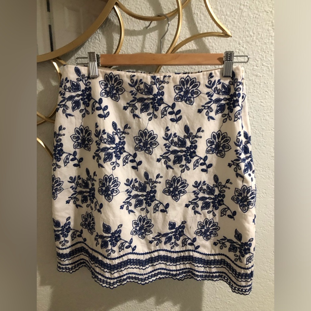 Loft Floral Embroidered Skirt - Blue and White size 0